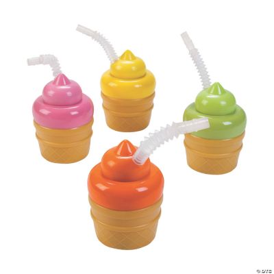 Ice Cream Cone Cups with Lids & Straws