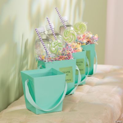 Mint Green Buckets with Ribbon Handle, Pails & Baskets, Party Decorations, Party Supplies