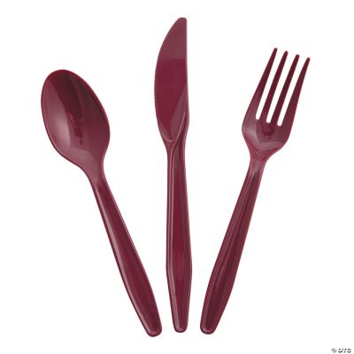 Bulk Burgundy Plastic Cutlery Sets for 70