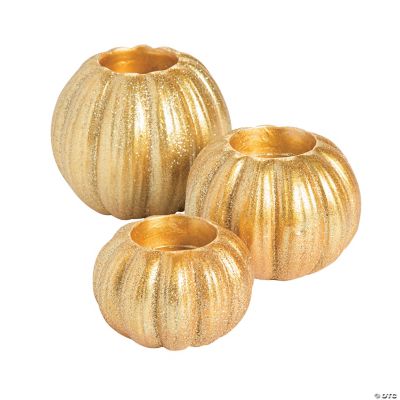 Gold Glitter Pumpkin Votive Holders