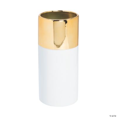 Tall White Ceramic Vase with Gold Trim
