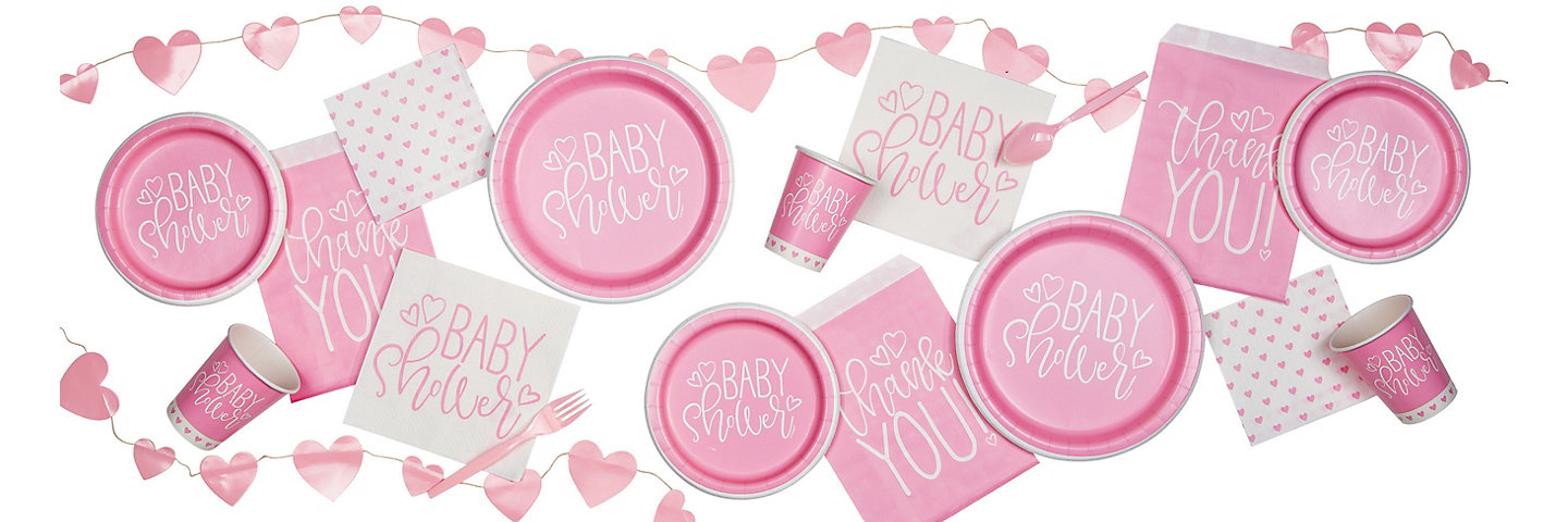 Pink Heart Baby Shower Party Supplies
