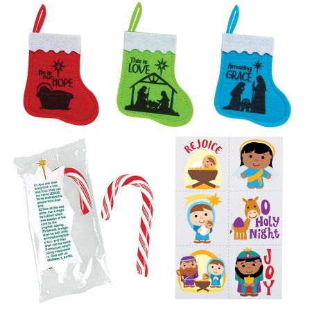 Christian Christmas candy cane and stocking set