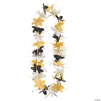 Gold, Black & Silver Tinsel Flower Leis