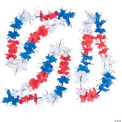 Red, White & Blue Flower Tinsel Lei