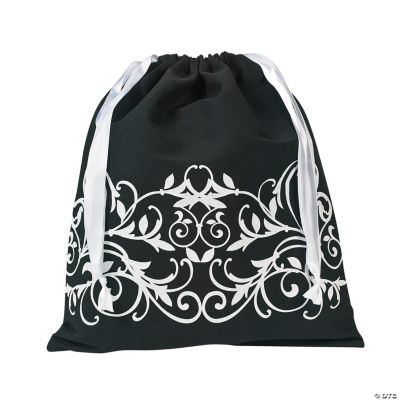 Filigree Black Drawstring Tote Bag