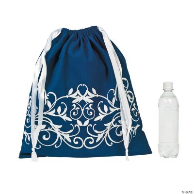 Filigree Navy Drawstring Tote Bag