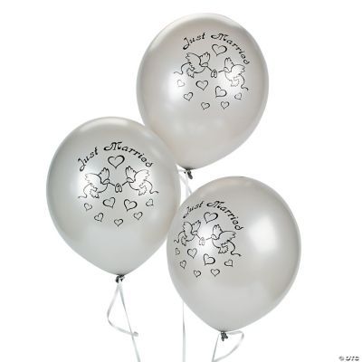 Silver Latex “Just Married” Balloons