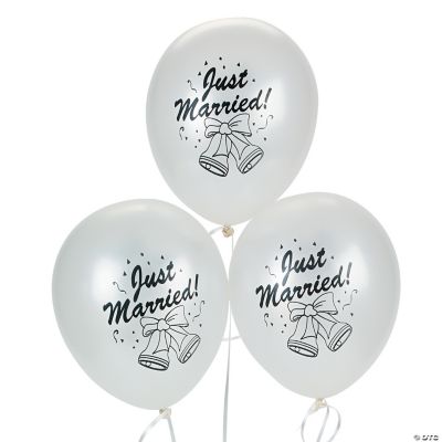 Silver Latex “Just Married Bells” Balloons