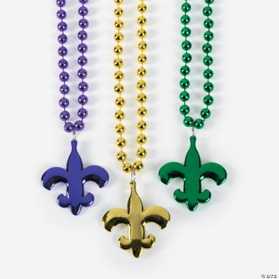 Metallic Beaded Necklaces With A Fleur De Lis Charm