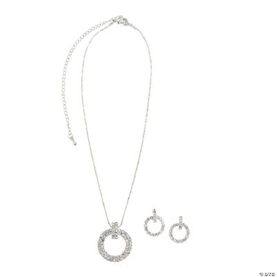 Rhinestone Circle Necklace and Earrings Set