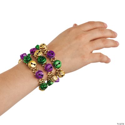 Mardi Gras Beaded Bracelets With Jingle Bells