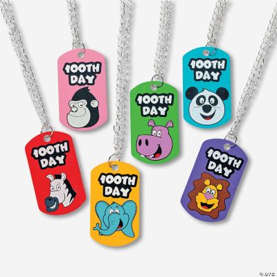 48 "100th Day Of School" Dog Tag Necklaces