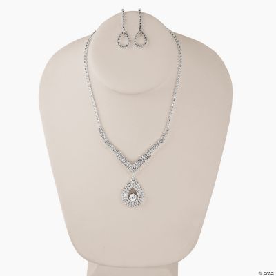 Rhinestone Teardrop Necklace With Earrings