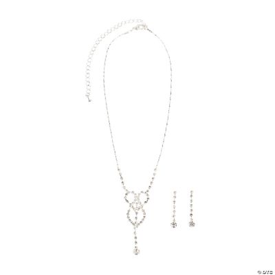 Rhinestone Two Hearts Necklace and Earrings
