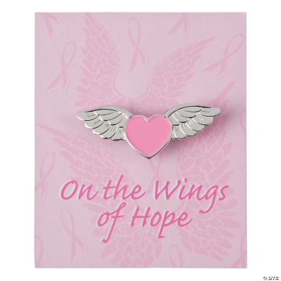 Pink Ribbon Angel Wings Pins on Cards