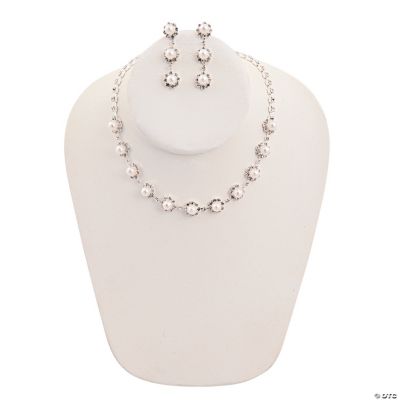 Rhinestone & Pearl Necklace &mp; Earrings Set