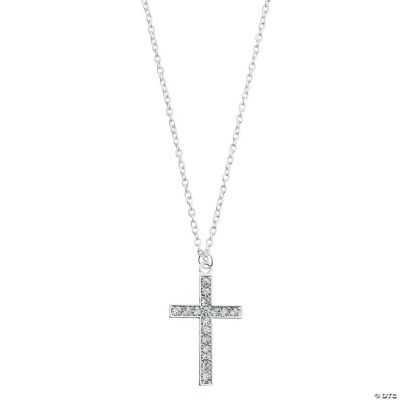 Silvertone & Rhinestone Cross Necklace