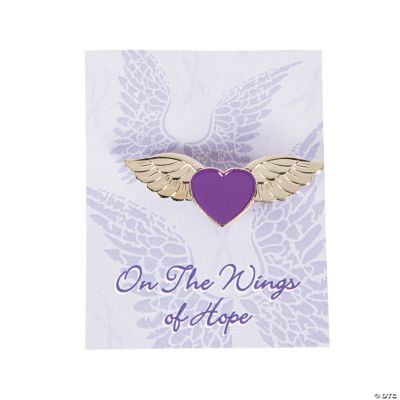 Purple Ribbon Angel Wings Pins On Cards