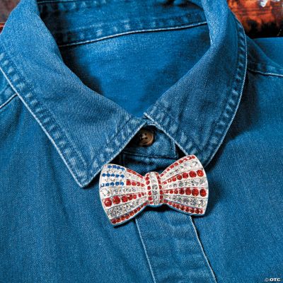Rhinestone Flag Bow Tie Pin