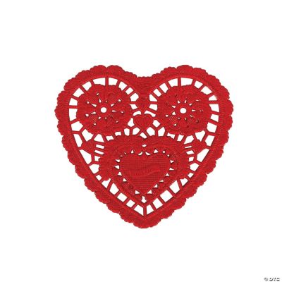 Small Red Lace Heart Doilies