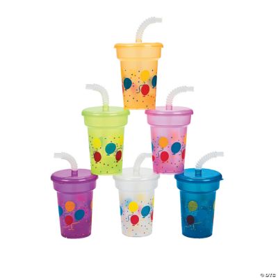 Mini Birthday Cups With Lids & Straws