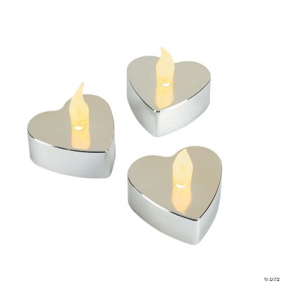 Heart-Shaped Silver Metallic Battery Operated Tealight Candles
