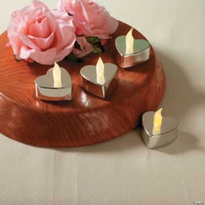 Heart-Shaped Silver Metallic Battery Operated Tealight Candles