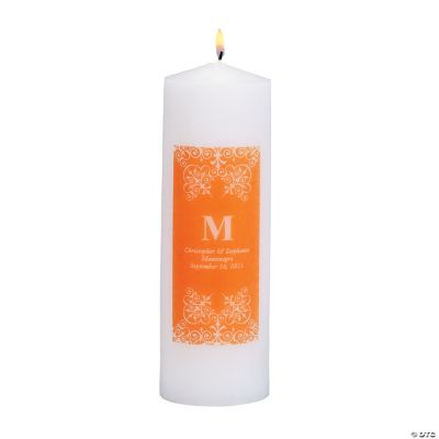 Personalized Orange Monogram Pillar Candles