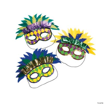 Geometric Print Mardi Gras Feather Masks
