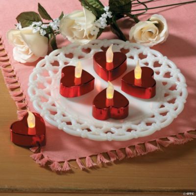 Heart-Shaped Red Metallic Battery-Operated Tealight Candles