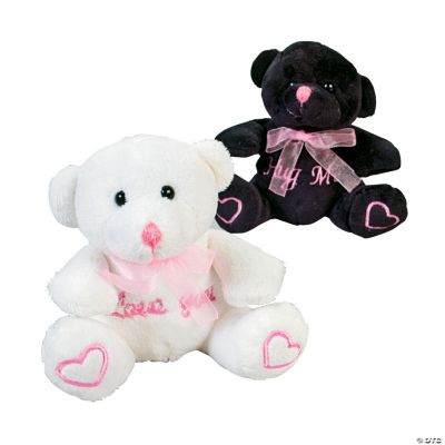 Plush Black & White Heart Bears