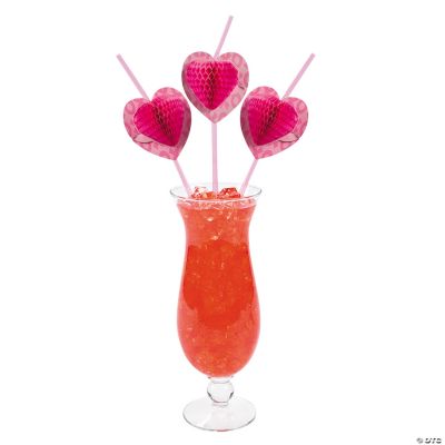Valentine Straws With Tissue Hearts
