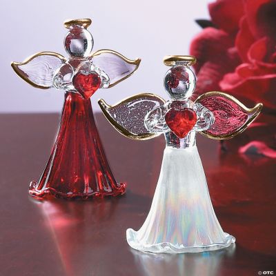 Spun Glass Angel Ornaments Holding Red Hearts