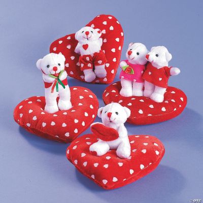 Plush Valentine Bears On Heart Pillow