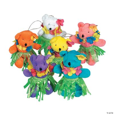 12 Plush Hula Bears With Leis & Skirts