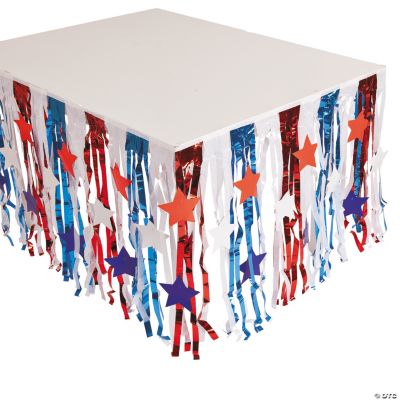 Patriotic Fringe Table Skirt With Star Cutouts