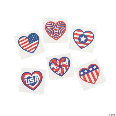 Patriotic Glitter Heart Tattoos