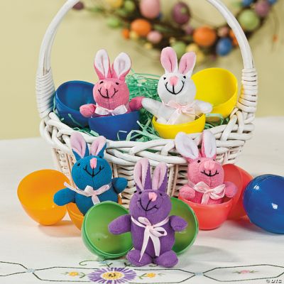 Plush Bunnies in Bright Easter Eggs