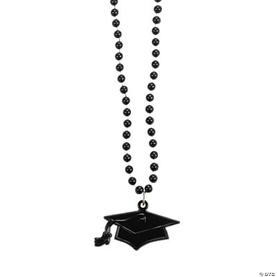 #1 Grad Black Mortarboard Beaded Necklaces
