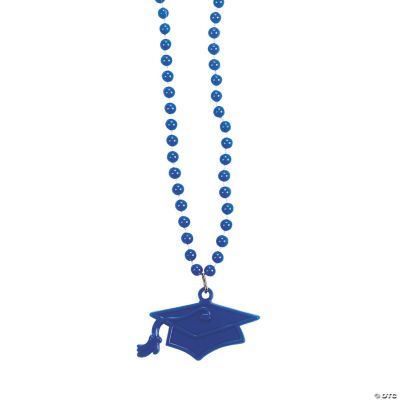 #1 Grad Blue Mortarboard Bead Necklaces
