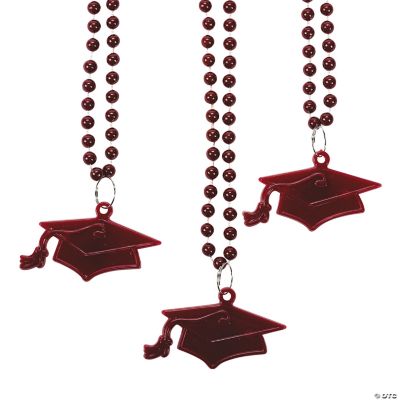 #1 Grad Maroon Mortarboard Bead Necklaces