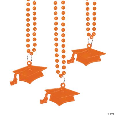 #1 Grad Orange Mortarboard Bead Necklaces