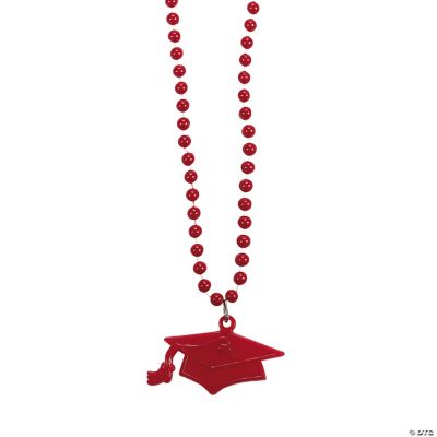 #1 Grad Red Mortarboard Bead Necklaces