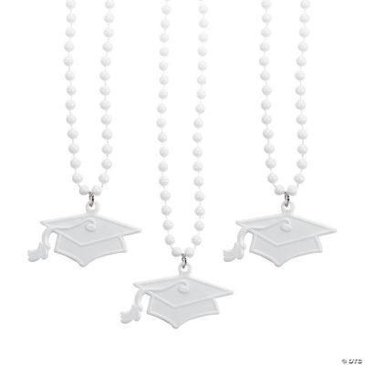 #1 Grad White Mortarboard Bead Necklaces