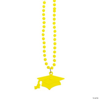 #1 Grad Yellow Mortarboard Bead Necklaces