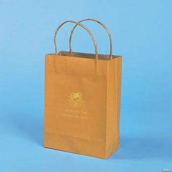 Personalized Gold Print Champagne Wedding Craft Gift Bags