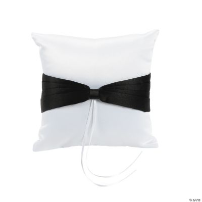 Satin Wedding Ring Pillow With Black Bow Accent
