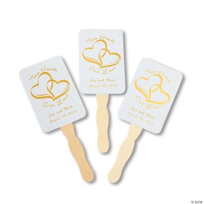 Personalized Gold Two Hearts Wedding Fans