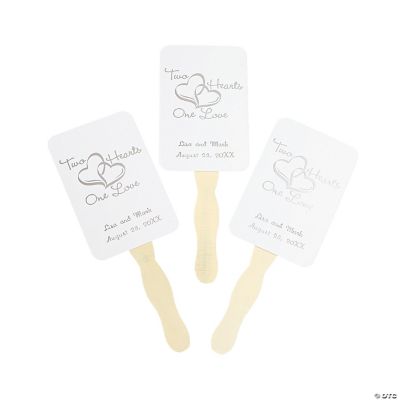 Personalized Silver Two Hearts Wedding Fans
